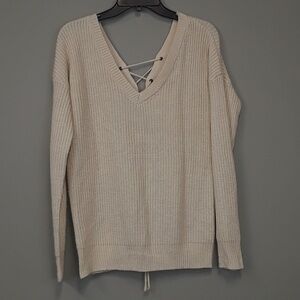 THE Fashion District Oatmeal lace up back sweater